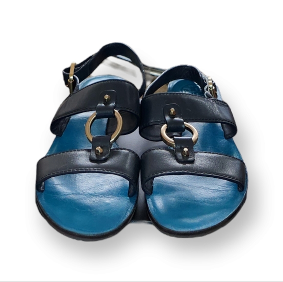 Tory Burch Sandals Leather Ring Shoes Navy Blue 7- 7.5 EUC - Picture 2 of 9